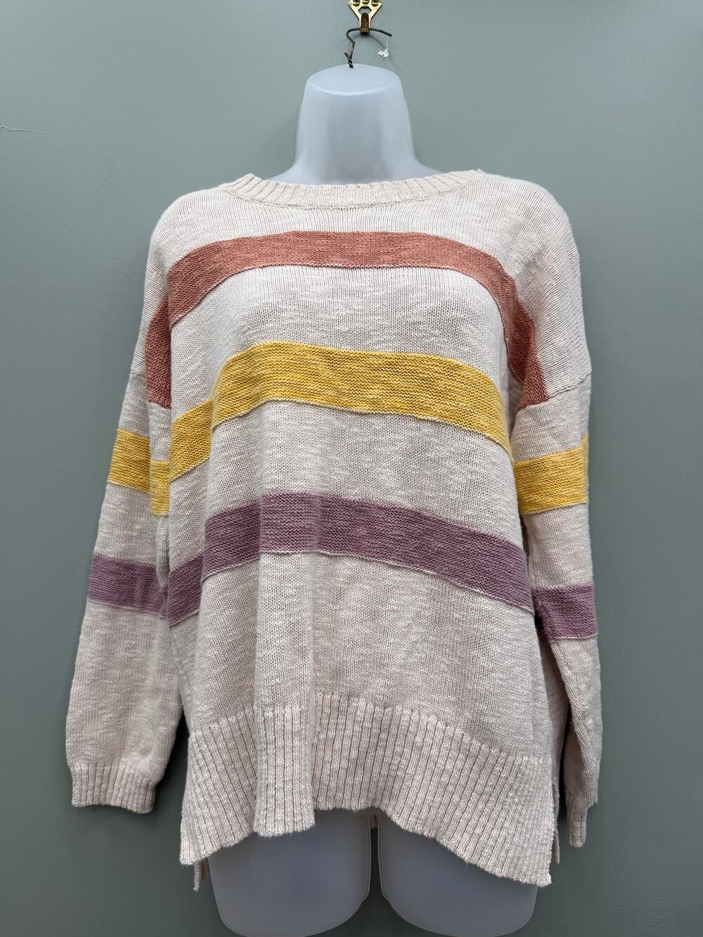 Easel Los Angeles Sweater S Oversized 100% Cotton Striped Boho Coastal Knit